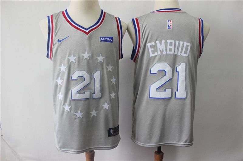 Men Philadelphia 76ers 21 Embiid Grey City Edition Nike NBA Jerseys